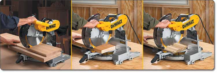 שלושה מצבי חיתוך עם מסור גרונג DeWALT DW716 שלושה מצבי חיתוך עם מסור גרונג DeWALT DW716