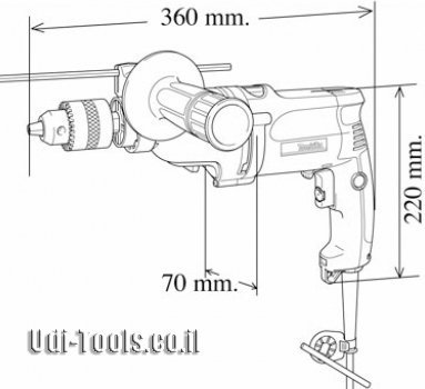 מידות של מקדחה מקצועית Makita HP2051